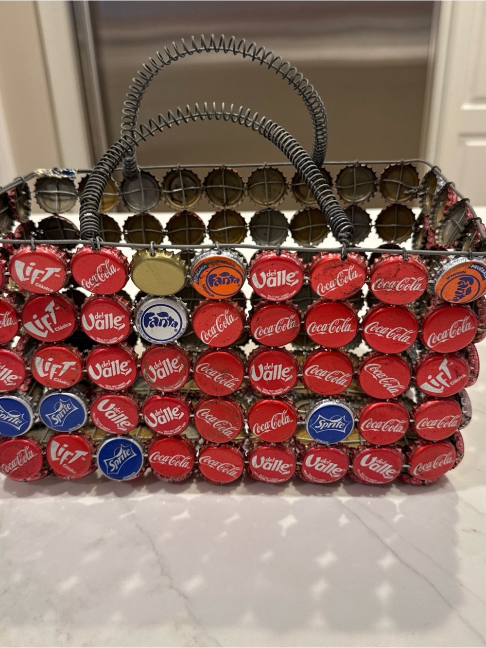 Recycled Bottle Soda Cap Basket Storage Wire Handles Coca Cola Made Mexico